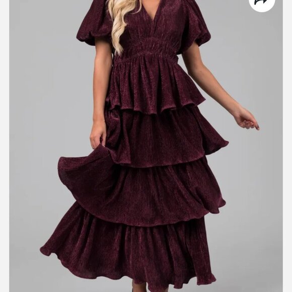 Anthropologie/Entro Metallic Thread Tiered Ruffle Maxi Dress Size M - Picture 3 of 16